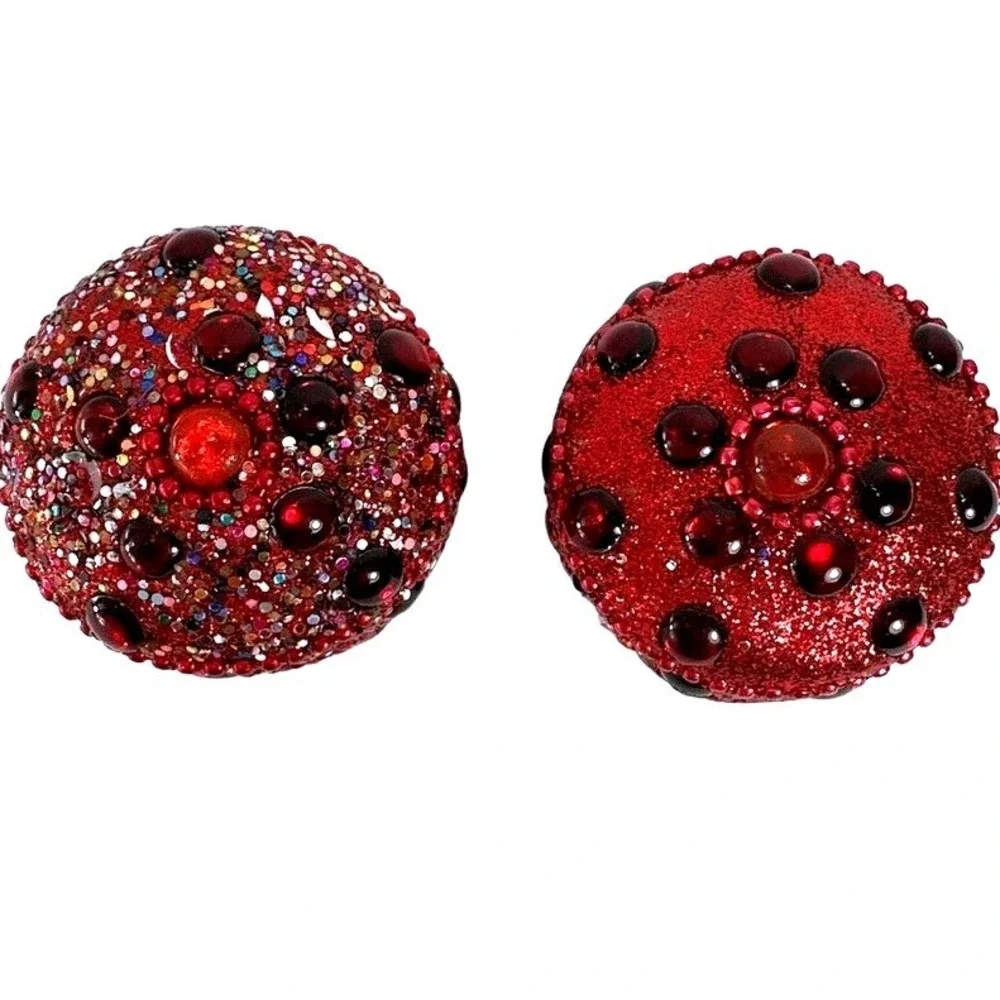 Two Sparkling Red Glitter Jewel Trinket Box Round Keepsake Jewelry‎ Holder Small